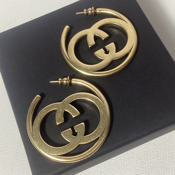 Gucci GG Gold Vintage Hoop Earrings - Picture 1 of 3